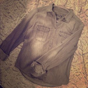 Gray long sleeve button up shirt